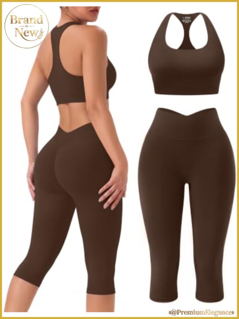 Womens Seamless Workout Set Racerback Sports Bra Capri Leggings High Waist Gym